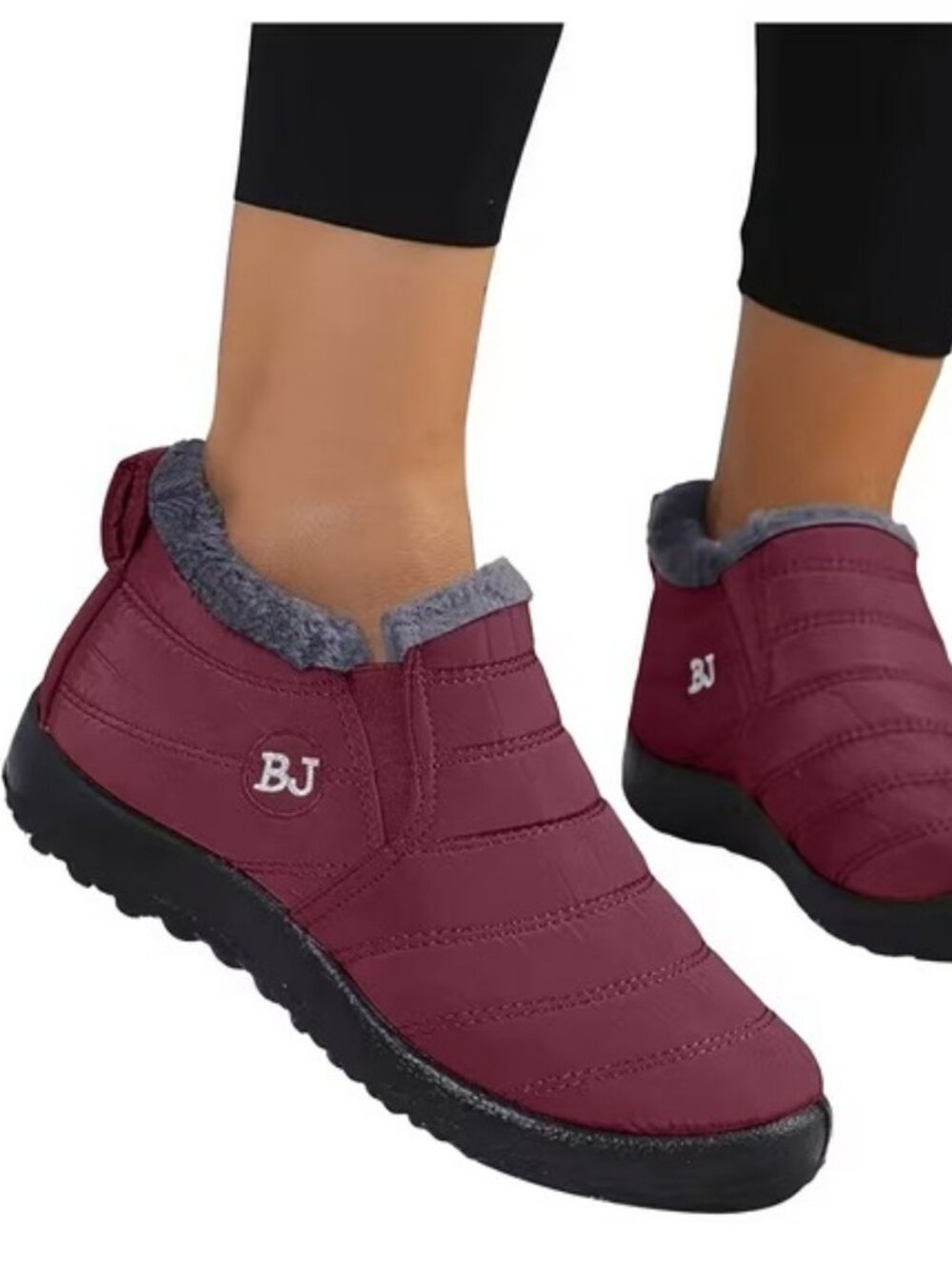 Boojoy Burgundy Plush Lined Slip On Quilted Waterproof Boots SZ 9.5